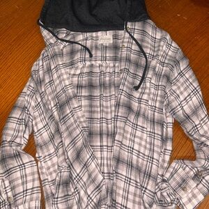 American Eagle Outfitters Gray Plaid Hooded Shirt